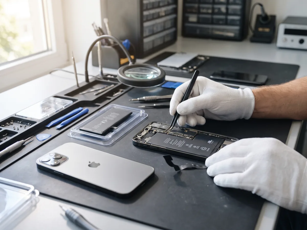 Conserto de iPhone: troca de bateria na bancada