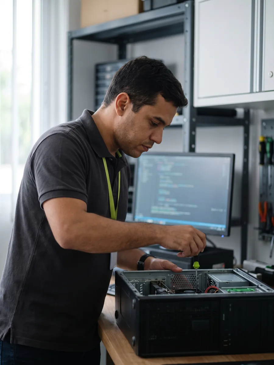 Técnico da Codarin trabalhando em um computador