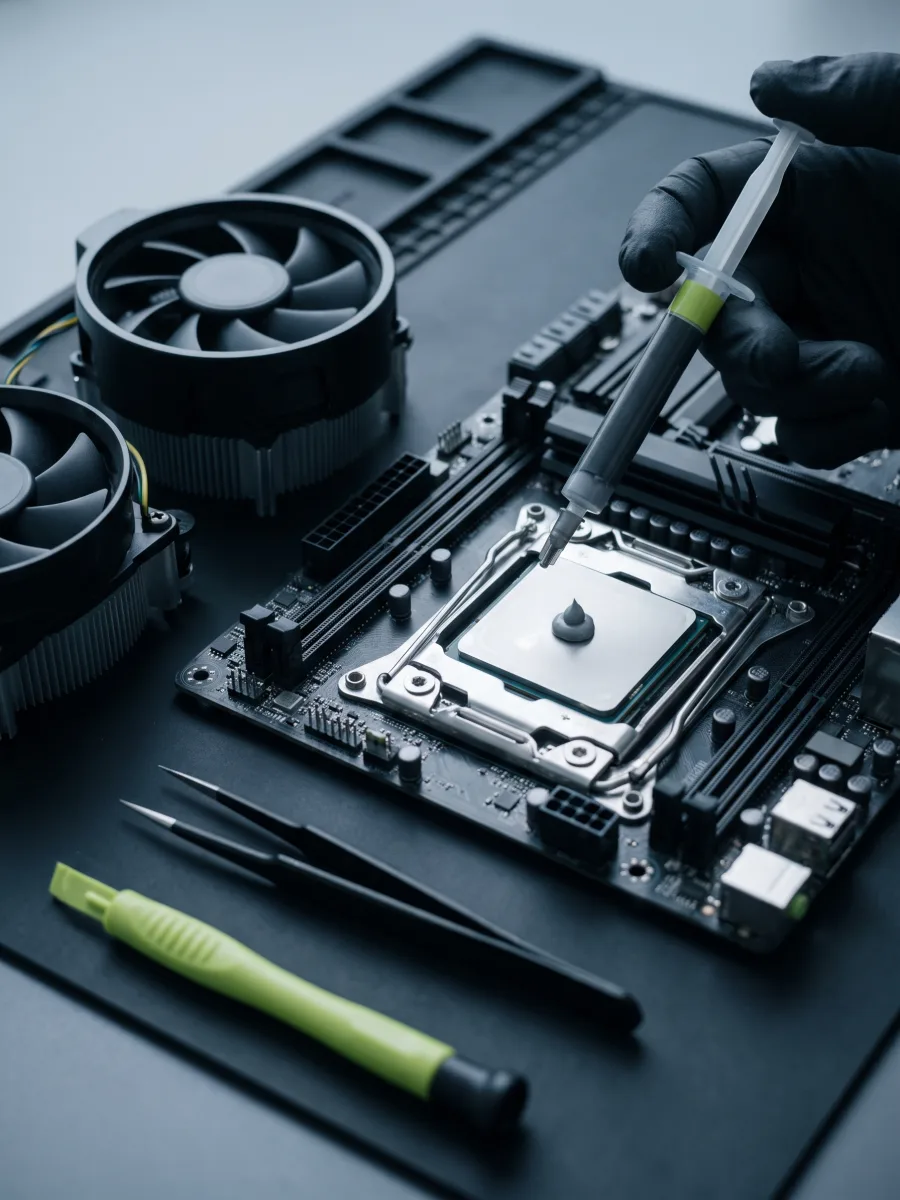 Aplicação de pasta térmica no processador de um computador