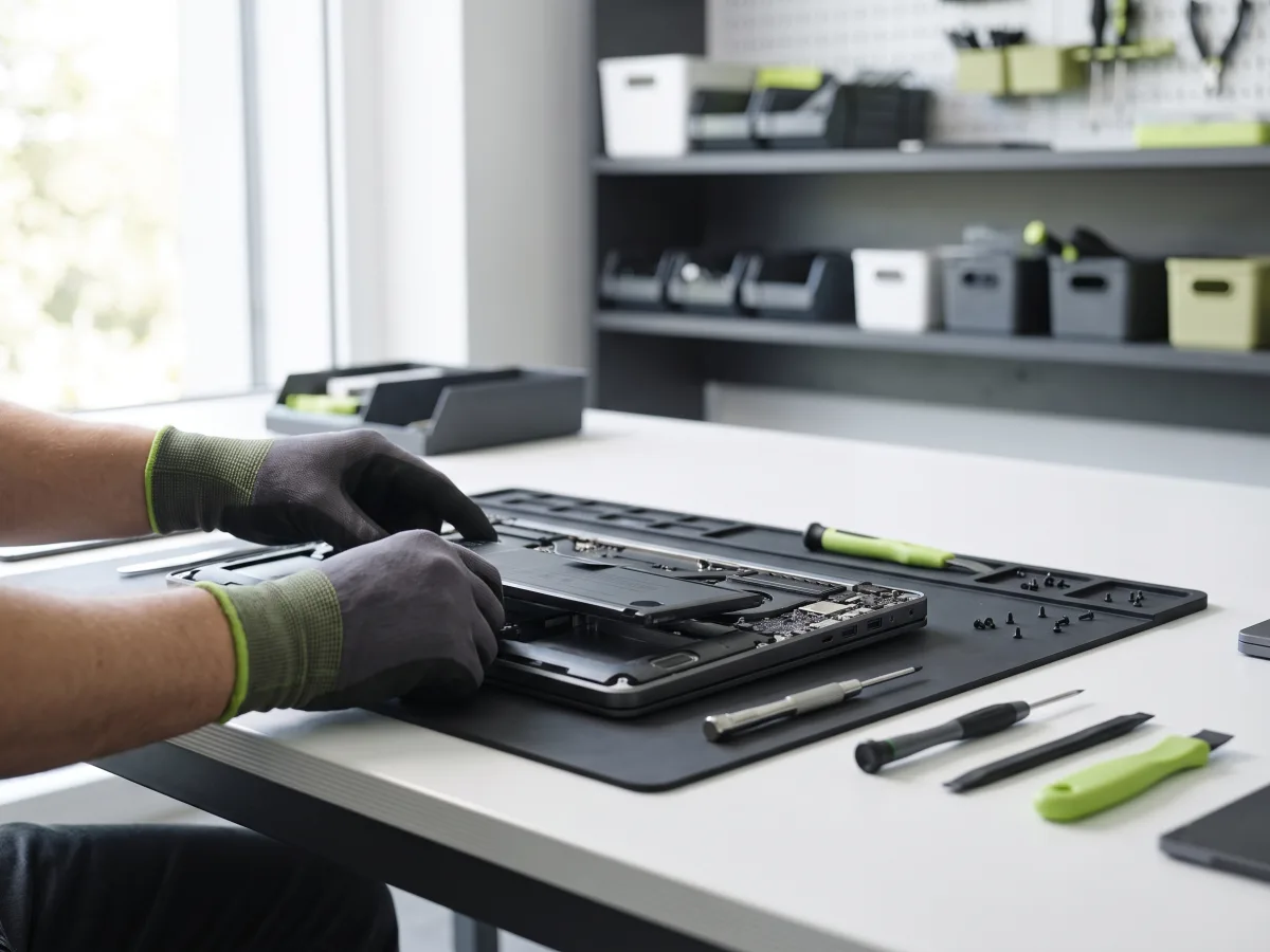 Troca de bateria em um notebook aberto