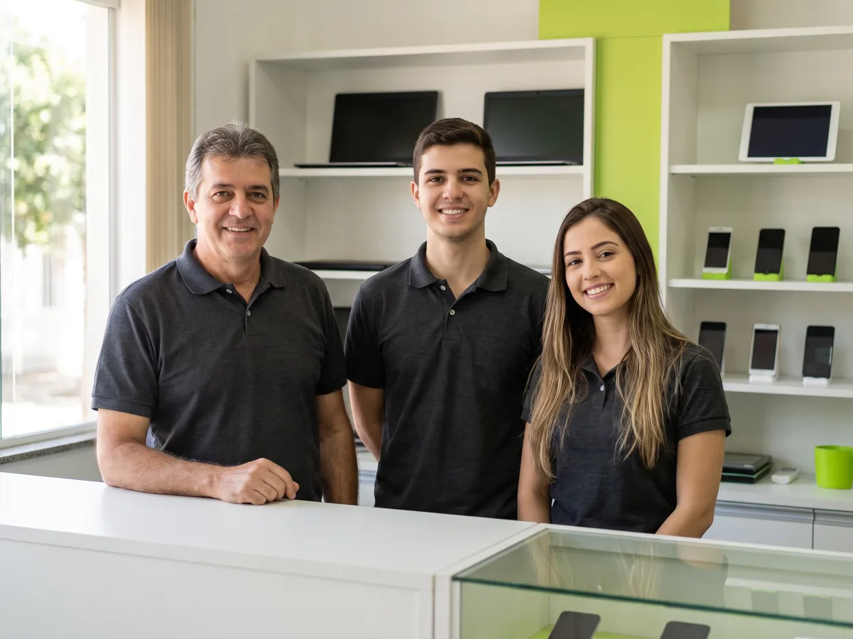Equipe da Codarin Informática e Celulares na loja em Jundiaí